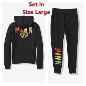 VS PINK BLING rainbow PERFECT FULL-ZIP & jogger